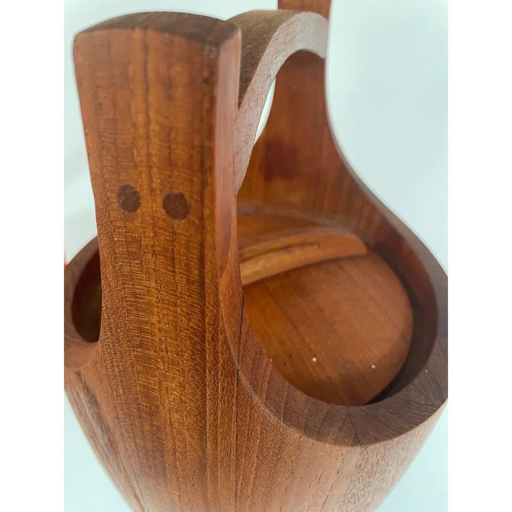 Vintage MCM Teak Wood Ice Bucket with Orange Liner Mid Century Modern Barware
